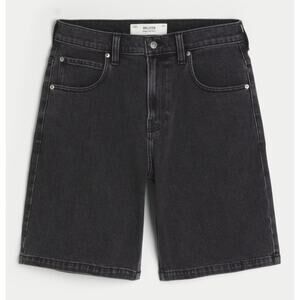 Hollister Mens Baggy Washed Black Denim Jean Shorts Size 28
